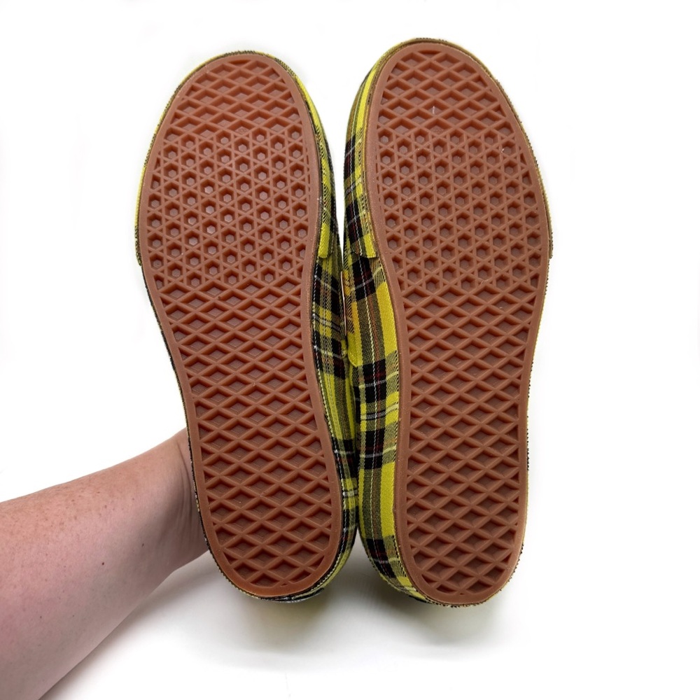 Vans Authentic Platform 2.0 Patent Plaid Lemon Chrome Black Sneakers Size 10 - Picture 9 of 11